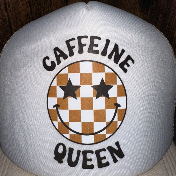 “Caffeine Queen” Handmade Tan Trucker Hat - Picture 2 of 4